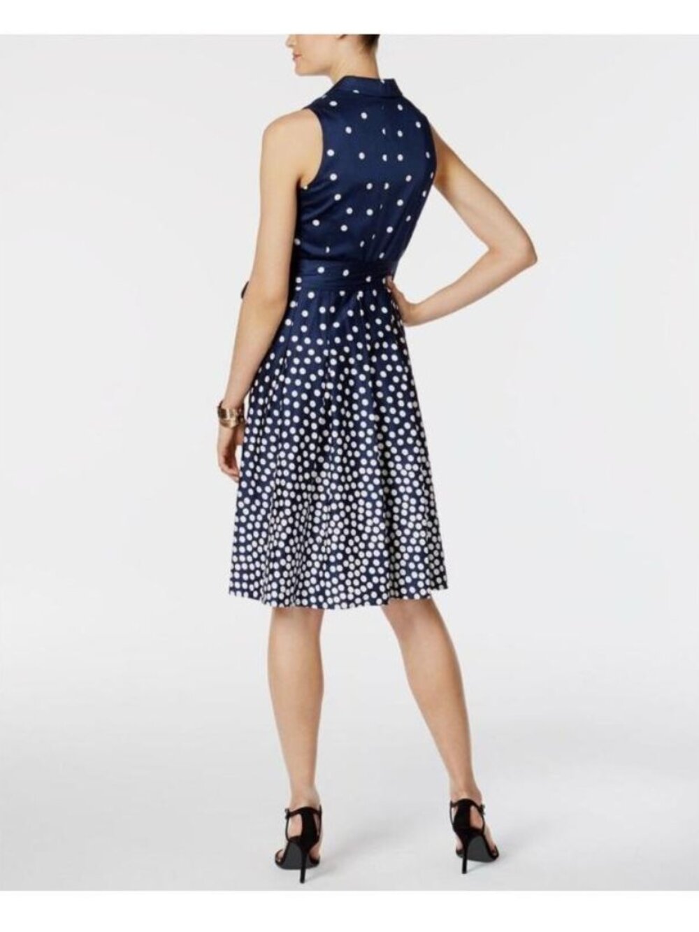 Anne Klein Navy Blue Polka Dot Faux Wrap Dress 6 - Picture 3 of 11